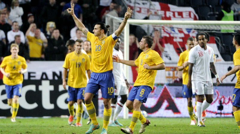 Zlatans Ibrahimovičs pēc viena no saviem četriem vārtu guvumiem
Foto: Scanpix Sweden