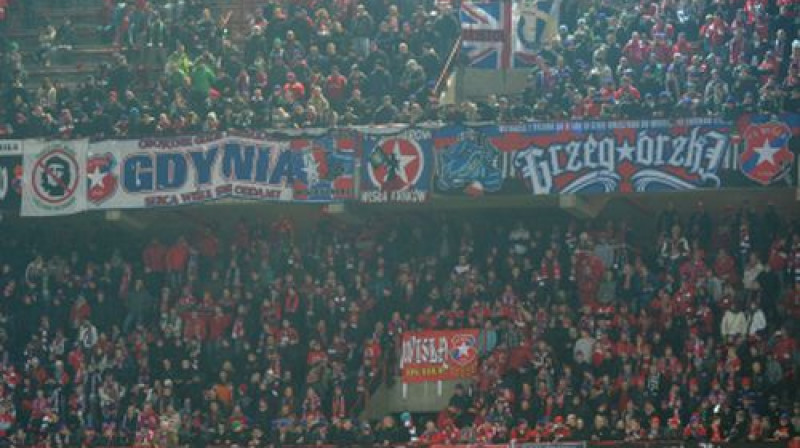 Krakovas "Wisla" līdzjutēji spēlē pret "Standard de Liege"
Foto: AFP/Scanpix