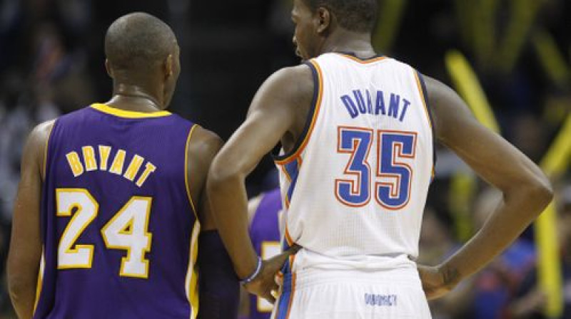 Kobe Braients un Kevins Durents 17. februārī dosies Rietumu zvaigžņu komandas sākumpieciniekā
Foto:AP/Scanpix