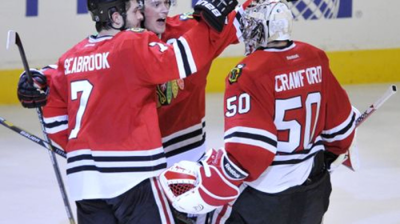 Čikāgas "Blackhawks" atzīmē uzvaru
Foto: AP/Scanpix