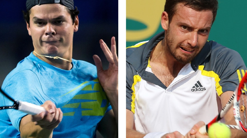Milošs Raoničs un Ernests Gulbis
Foto: AFP/Scanpi