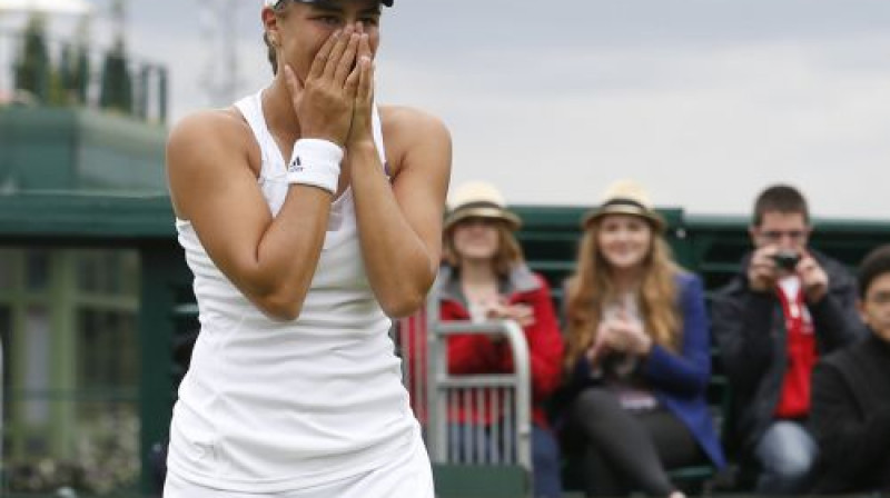 Monika Puiga pēc uzvaras pār Sāru Erani
Foto: Reuters/Scanpix