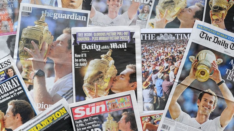 Endija Mareja uzvara Vimbldonā ietekmējusi arī preses izdevumu izskatu
Foto: PA Wire/Scanpix