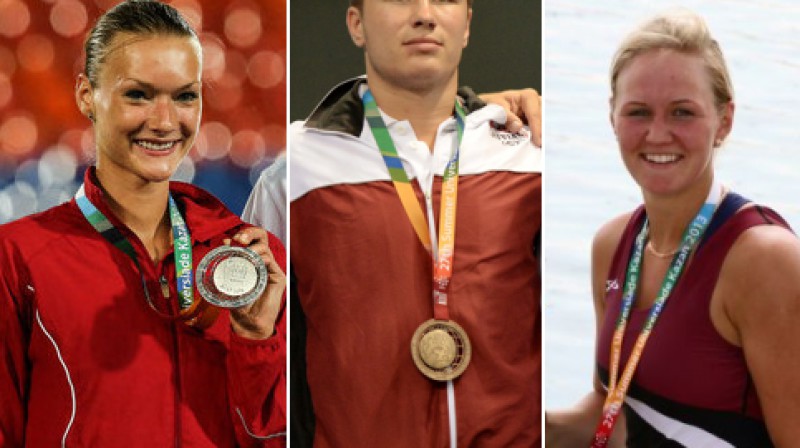 Laura Ikauniece, Jānis Rērihs, Elza Gulbe (2013)
Foto: ITAR-TASS / Scanpix, kazan2013.ru, rowing.lv