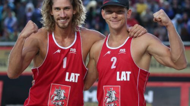 Aleksandrs Samoilovs un Jānis Šmēdiņš
Foto: fivb.org