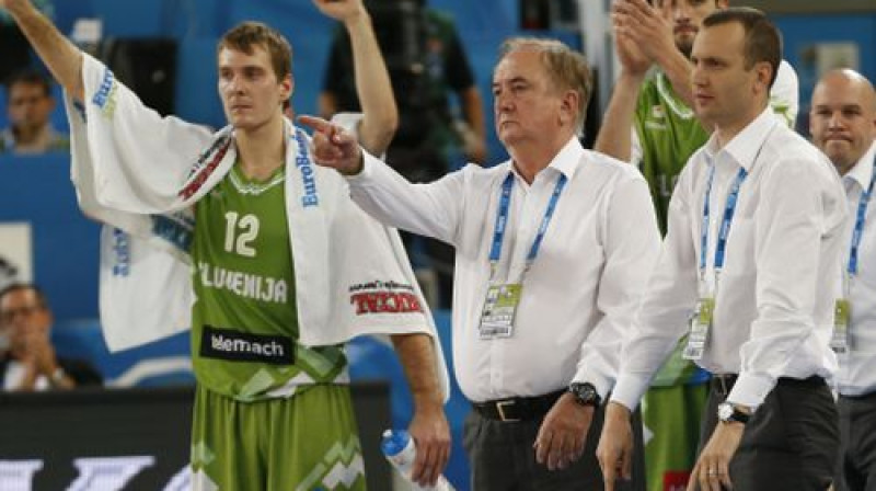 Zorans Dragičs un Slovēnijas izlases treneru kolektīvs var būt gandarīti
Foto:AP/Scanpix