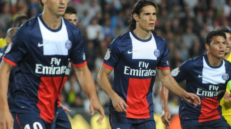 Zlatans Ibrahimovičs, Edinsons Kavani un Tjagu Silva
Foto: AFP/Scanpix