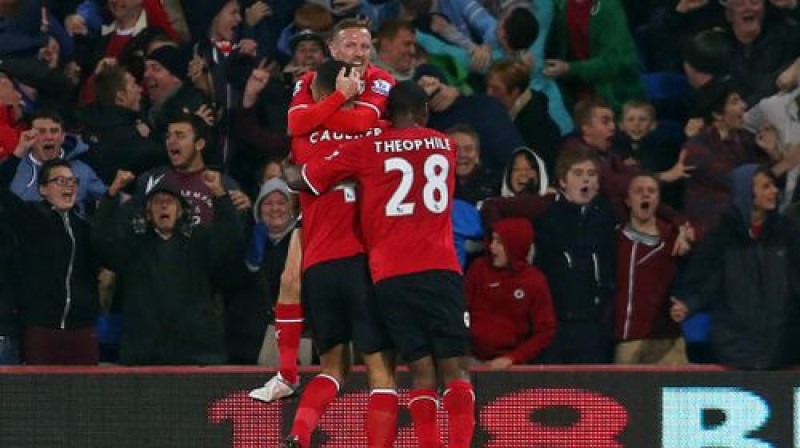 "Cardiff" spēlētāji pēc vārtu guvuma
Foto: AFP/Scanpix