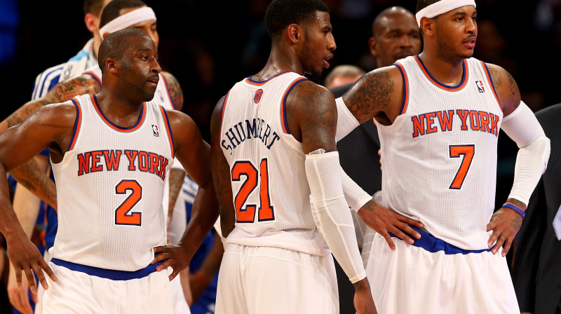 "Knicks" basketbolisti (no kreisās) - Reimonds Feltons, Aimans Šamperts un Karmelo Entonijs
Foto: AFP/Scanpix