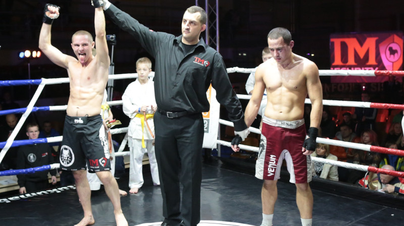 Edgars Skrīvers (no kreisās), Rolands Mikalauskas, Romualdas Siaudinis
Foto: Uģis Grantiņš