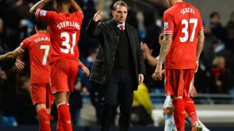 "Liverpool" spēlētāji un treneris Brendans Rodžers
Foto:AFP/Scanpix