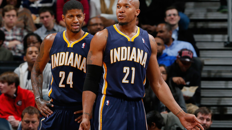 Vai "Pacers" spēlētāju Pola Džordža un Deivida Vesta sezona noslēgsies jau šonakt?
Foto: AFP/Scanpix