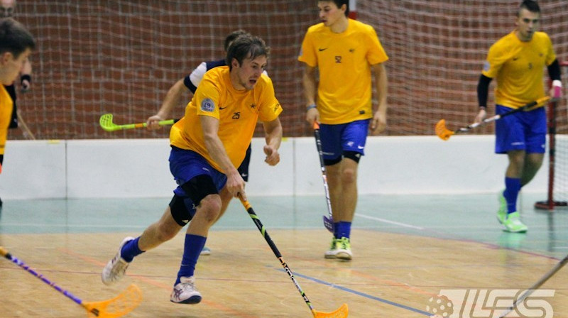 Alvis Dāle uzvarētāju labā guva divus pēdējos vārtus
Foto: floorball.lv