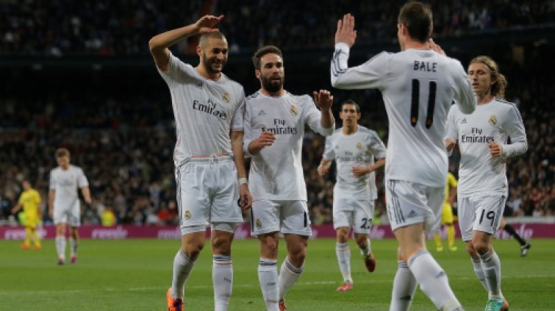 Karims Benzemā un Garets Beils svin kārtējo vārtu guvumu
Foto: AP/Scanpix