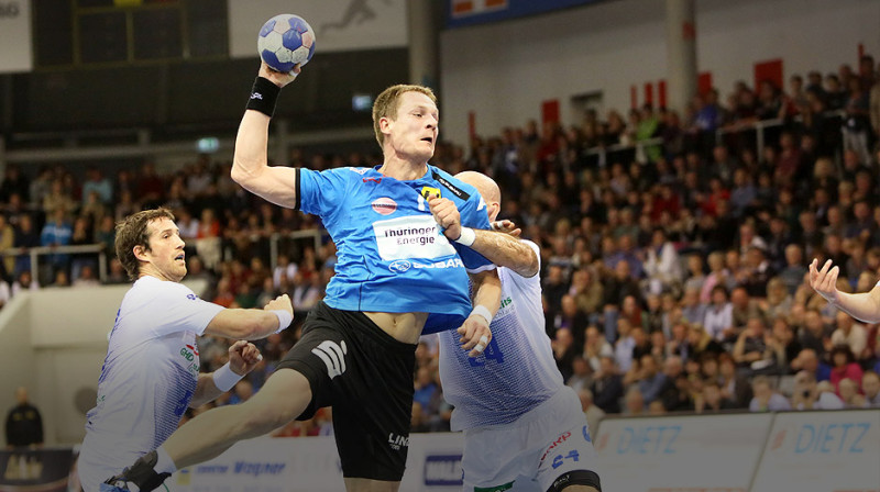 Aivis Jurdžs guva 6 vārtus spēlē Esenē, taču ar to uzvarai nepietika... 
Foto: ThSV Eisenach