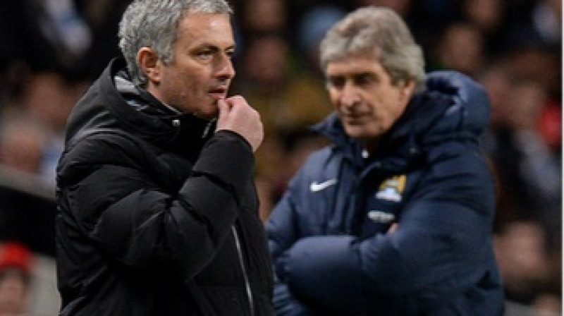 Žuzē Mourinju un Manuels Pelegrīni 
Foto: PA Wire/Scanpix