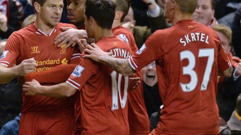 "Liverpool" spēlētāji pēc vārtu guvuma
Foto: AFP/Scanpix