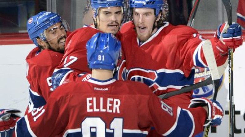 "Canadiens" hokejisti atzīmē Renē Burka "hat-trick"
Foto:AP/Scanpix