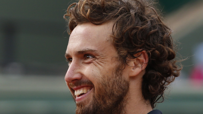 Ernests Gulbis smaida pēc iekļūšanas "French Open" pusfinālā
Foto: AP/Scanpix