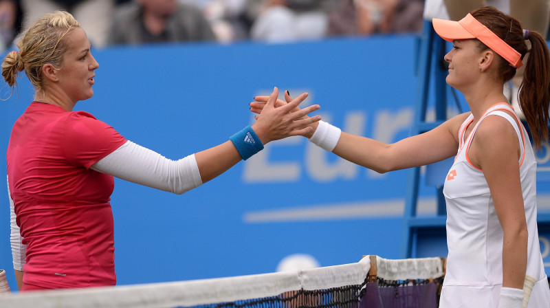 Anastasija Pavļučenkova un Agņeška Radvaņska
Foto: AFP/Scanpix