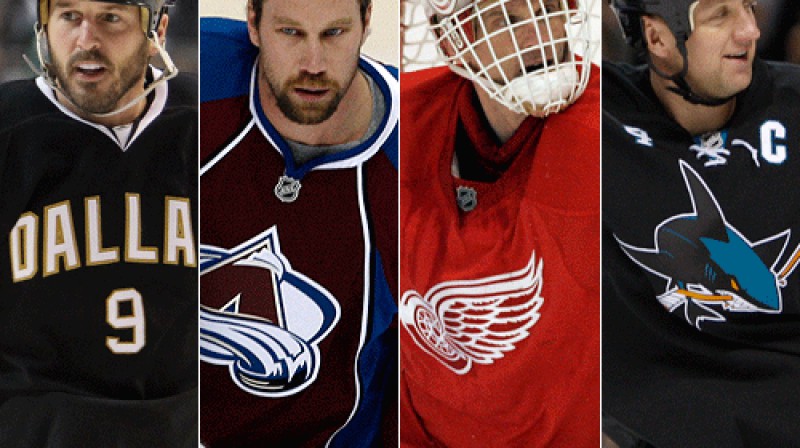 Maiks Modano, Peters Forsbergs, Dominiks Hašeks un Robs Bleiks
Foto: AFP/Scanpix & AP/Scanpix