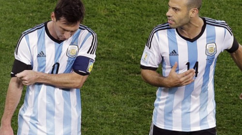 Argentīnas izlases izredzes lielā mērā būs atkarīgas no Lionela Mesi un Havjēra Maskerāno snieguma
Foto: AP/Scanpix