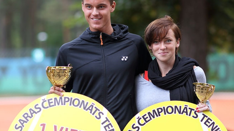 2013.gada Latvijas čempioni tenisā - Mārtiņš Podžus un Ieva Irbe
Foto: Jānis Blaus