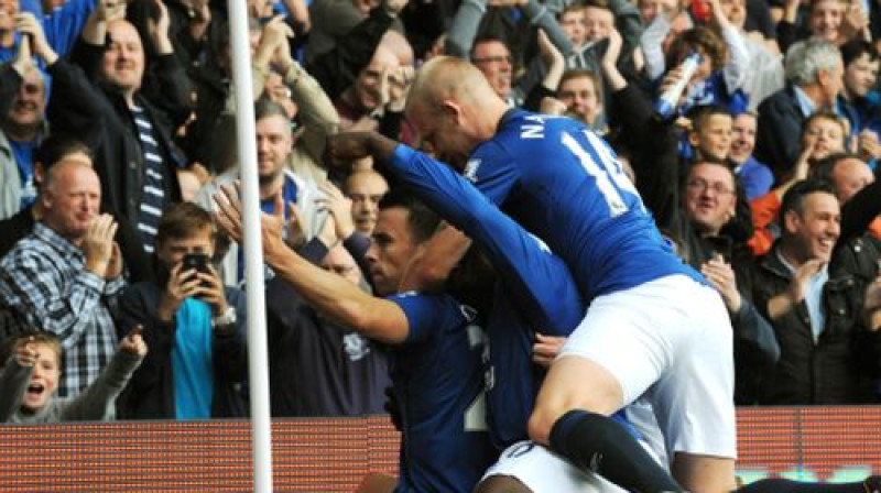 "Everton" spēlētāji pēc gūtajiem vārtiem
Foto: AP/Scanpix