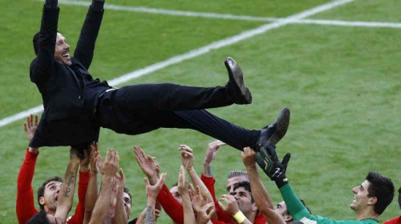 Pavasarī Spānijas čempiones titula iegūšanu svinēja Simeones "banda" Madrides "Atletico", taču šosezon paredzama "Barcelona" un "Real" cīņa par 1.vietu
Foto: AFP/Scanpix