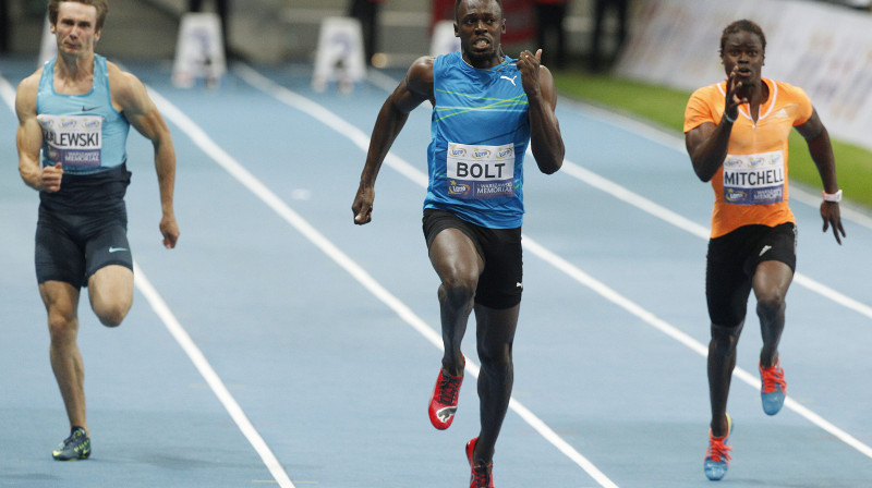 Useins Bolts sacensībās Polijas galvaspilsētā Varšavā 
Foto: AP/Scanpix