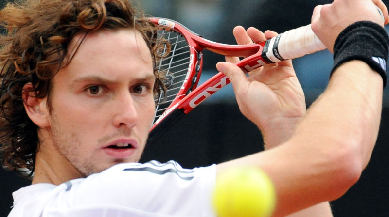 Ernests Gulbis 2010. gada 27. aprīlī Romā. Toreiz viņš guva karjeras līdz šim vienīgo uzvaru pret ranga līderi, apspēlējot pašu Rodžeru Federeru!
Foto: AFP/Scanpix