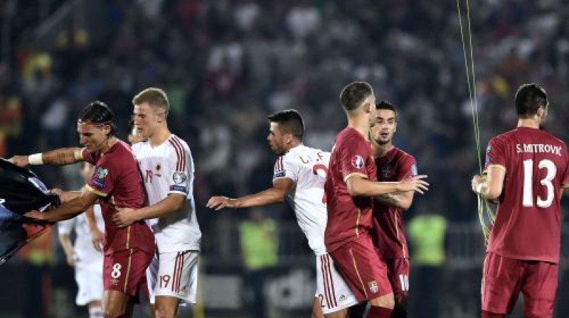 Serbijas un Albānijas futbolistu konflikta sākums
Foto: AFP/Scanpix