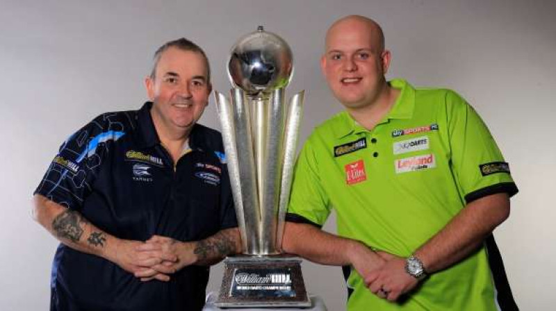 PDC pasaules čempionāta galvenie favorīti - Fils Teilors un Mihaels van Gervens
Foto: pdc.tv