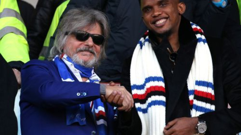 "Sampdoria" prezidents Masimo Ferero un Samuels Eto`o
Foto: LaPresse/Scanpix