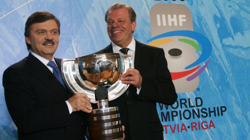 2006. gadā izdevās! IIHF prezidents Renē Fāzels un LHF prezidents Kirovs Lipmans
Foto:Jānis Pipars / SCANPIX
