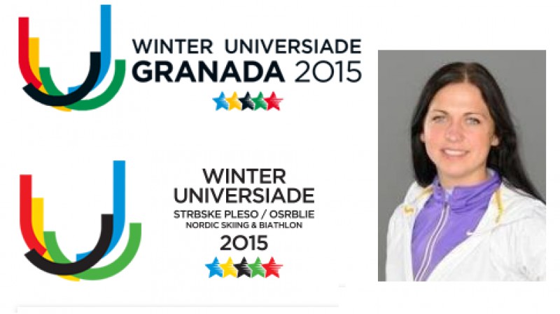Universiādes logo un Latvijas izlases lielākā cerība Evita Krievāne 
Foto: granada2015.org / tatry2015.sk