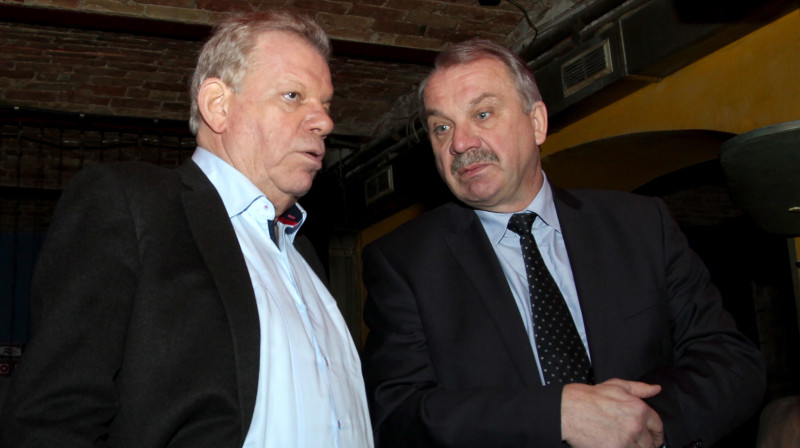 LHF prezidents Kirovs Lipmans un izlases ģenerālmenedžeris Māris Baldonieks
Foto: Kaspars Krafts/f64