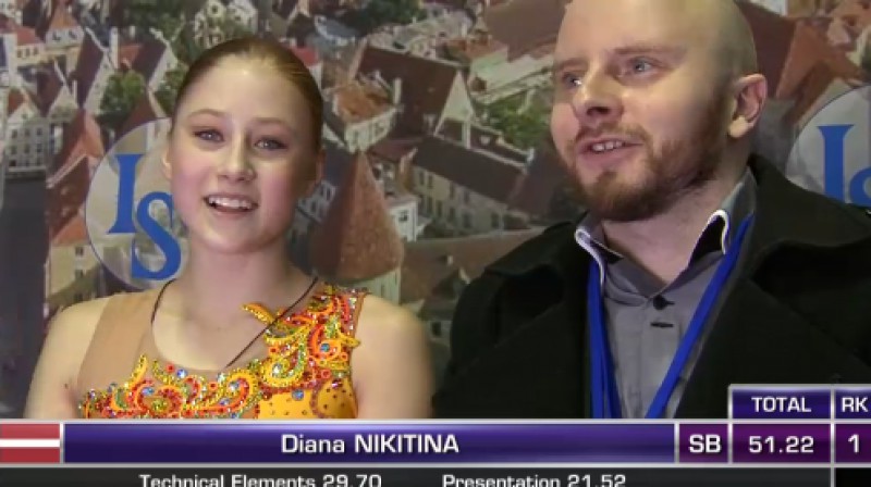 Diāna Ņikitina un treneris Romāns Panteļejevs 
Foto: ISU Skating Channell
