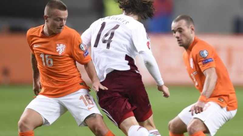 Jānis Ikaunieks mačā pret Nīderlandi
Foto: AFP/Scanpix