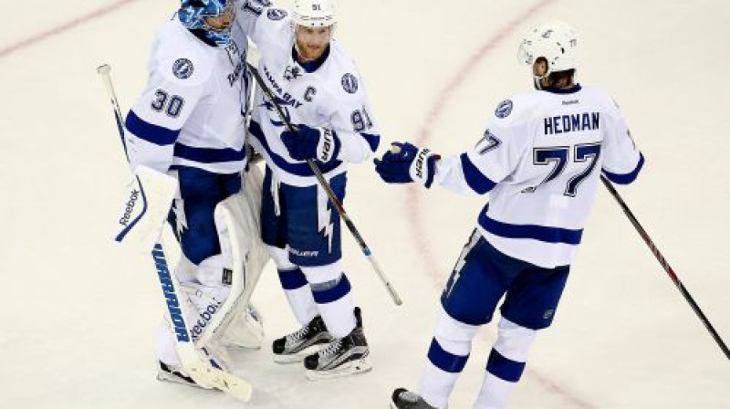 Bens Bišops, Stīvens Stemkoss un Viktors Hedmans - Tampabejas "Lightning" līderi 
Foto: AFP/Scanpix