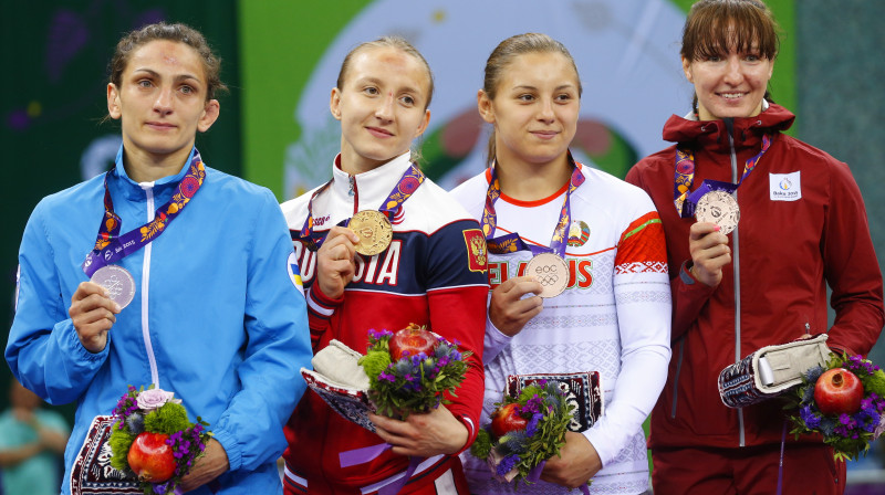 63 kg medaļnieces: Jūlija Tkača, Valērija Lazinska, Marija Mamašuka, Anastasija Grigorjeva 
Foto: ITAR-TASS / Scanpix