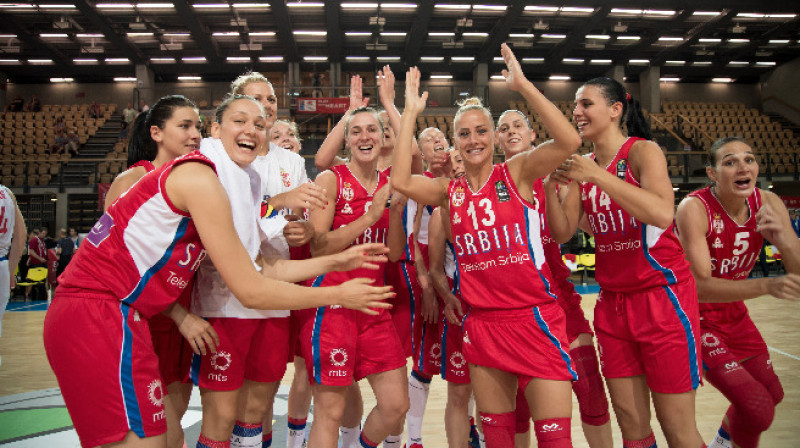 Serbijas spēlētājas līksmo par uzvaru
Foto: www.fibaeurope.com