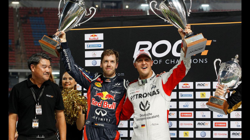 Šūmahers un Fetels 2012. gadā Čempionu sacīkstē
Foto: raceofchampions.com
