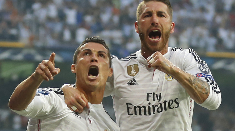 Madrides "Real" zvaigznes Krištianu Ronaldu un Serhio Ramoss. 
Foto: AP/Scanpix