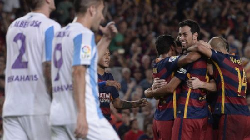 "Barcelona" spēlētāji pēc vārtu guvuma
Foto: AFP/Scanpix