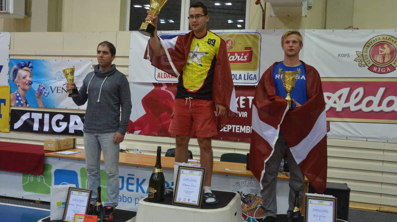 Latvia Open 2015 TOP 3.
No kreisās: 3. Andrejs Voskobojņikovs (RUS), 1. Edgars Caics, 2. Atis Sīlis