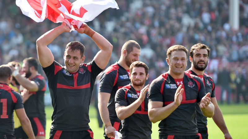 Gruzijas izlase pēc spēles pret Tongu.
Foto: AFP/Scanpix