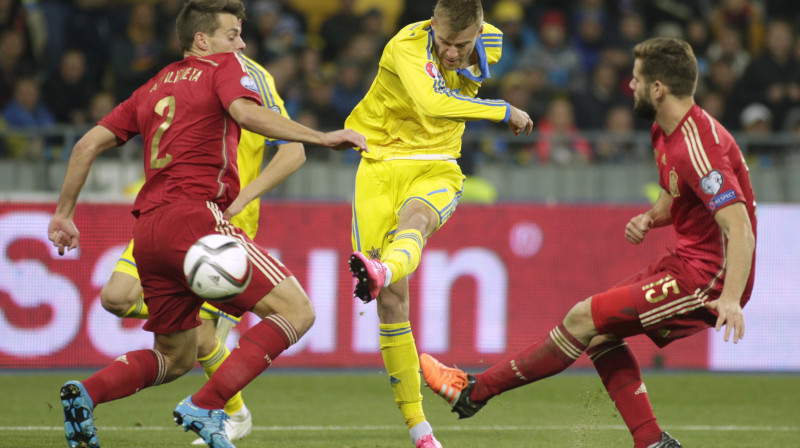 Kijevas "Dynamo" uzbrucējs Andrijs Jarmoļenko ar četriem vārtiem ir labākais Ukrainas vārtu guvējs kvalifikācijā 
Foto: AFP/Scanpix