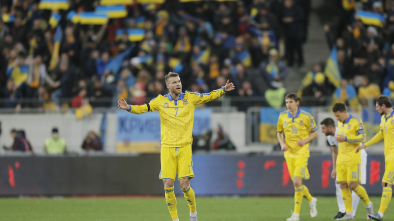 Andrijs Jarmoļenko pēc gūtajiem vārtiem
Foto: AP/Scanpix