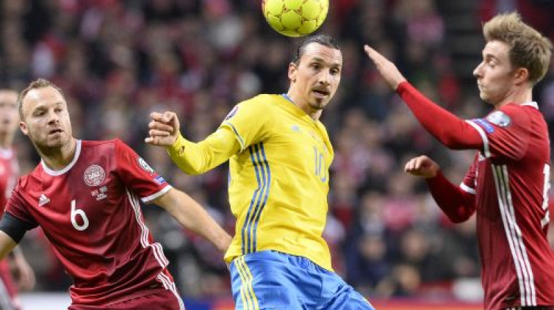 Zlatans Ibrahimovičs pret Dāniju
Foto: AFP/Scanpix